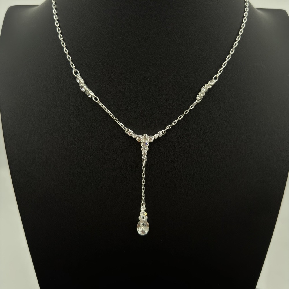 Vintage Signed Givenchy Crystal Necklace Y Drop Lavaliere